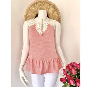 Skies Are Blue Crochet Pink Striped Peplum Top